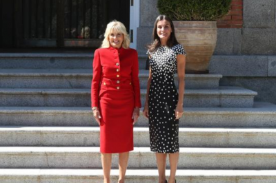 西班牙王后穿渐变波点连衣裙，时尚又大气