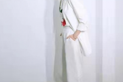 何超莲一身白色西装造型时尚大气，气质品位绝了